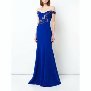 New! MARCHESA NOTTE Women's Embroidered Off-Shoulder Gown Dress Size 16 Royal